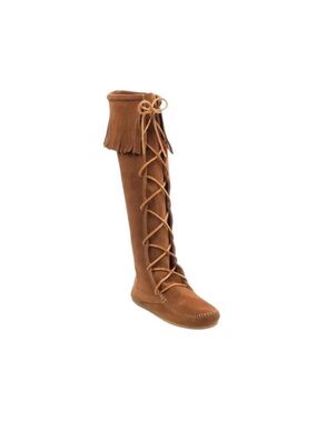Minnetonka Chestnut Lace-Up Fringe Knee Boot